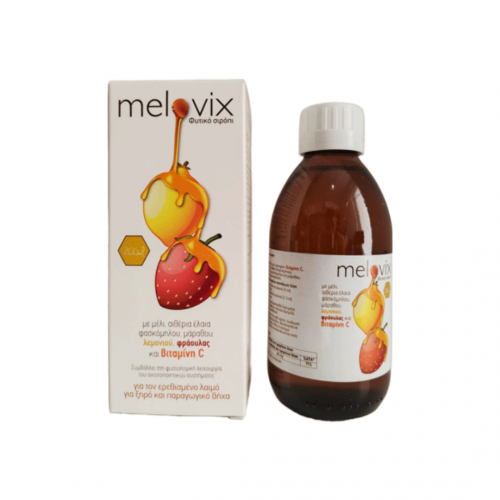 Melovix Φυτικό Σιρόπι Για Ερεθισμένο Λαιμό Και Βήχα Με Λεμόνι Και Φράουλα 200ml